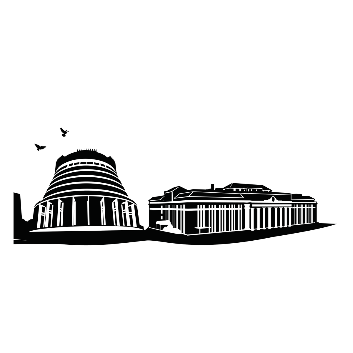 Detail of the Beehive and Wellington Railway Station in the original skyline artwork