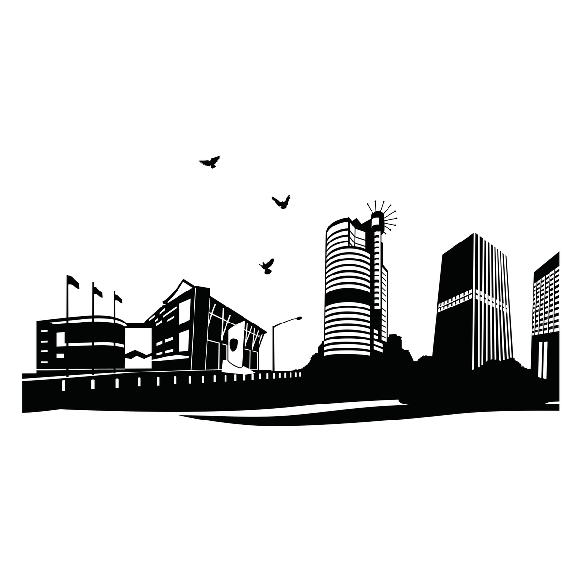 Detail of Te Papa and the Majestic Centre in the original skyline artwork