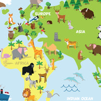 Children's Cartoon World Map Wall Decal