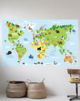 Children's Cartoon World Map Wall Decal