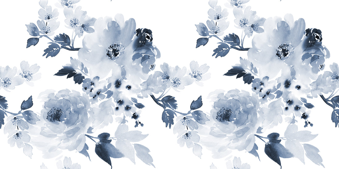 Blue Watercolour Floral Mural