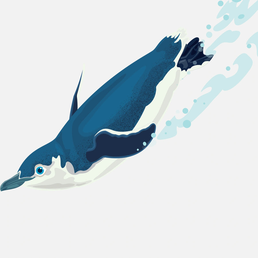 Straight-on detail of the diving penguin