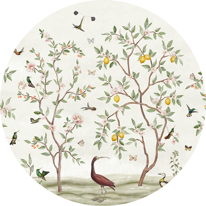 Lemon Tree Chinoiserie - White Dot