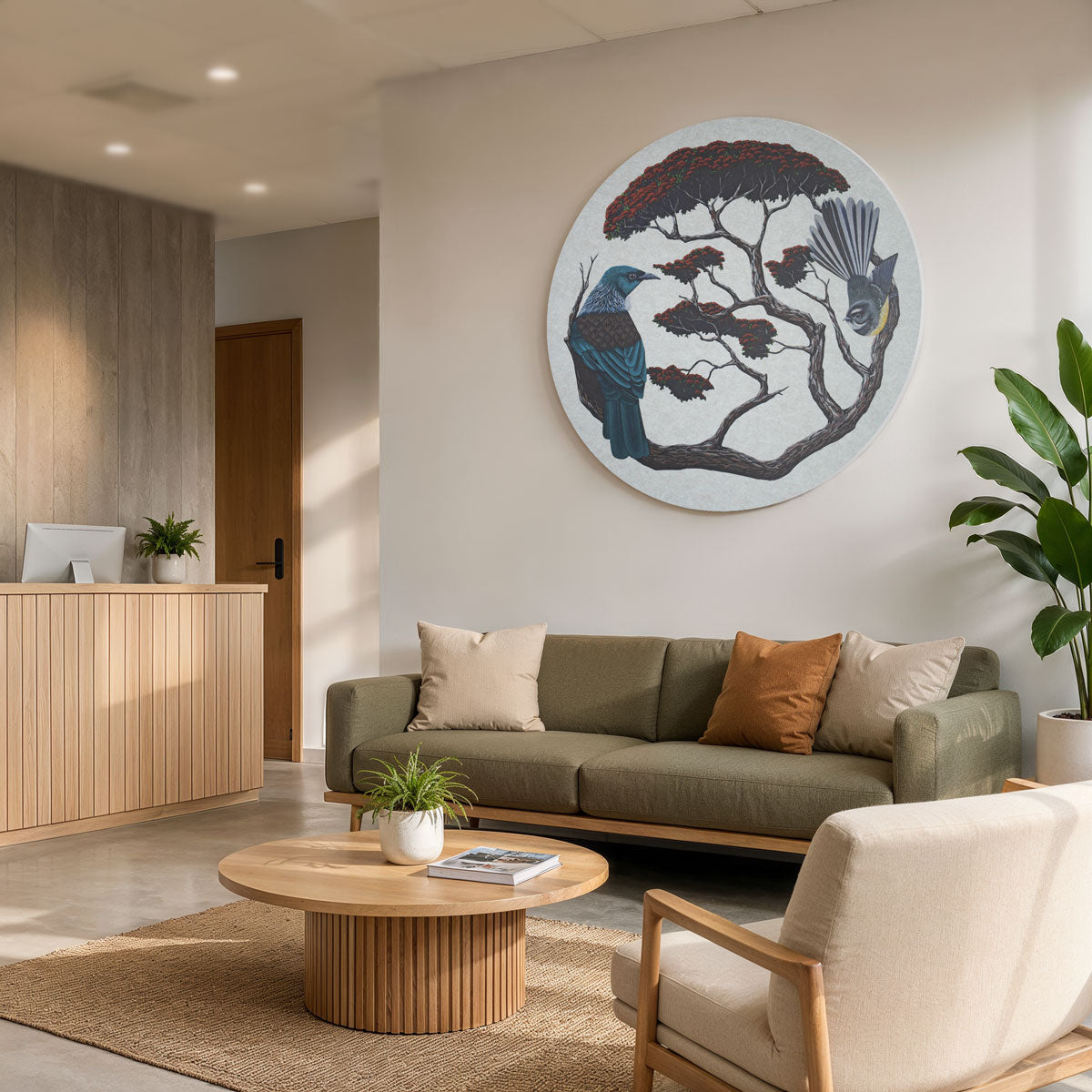 Tui &amp; Fantail in Pohutukawa Acoustic Wall Art