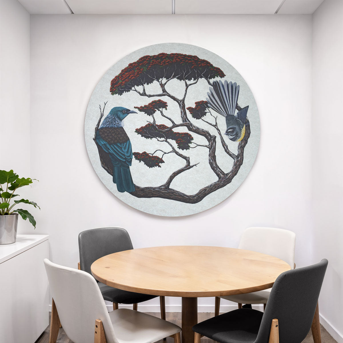 Tui &amp; Fantail in Pohutukawa Acoustic Wall Art