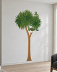 Cabbage Tree with Kererū wall decal displayed in a light neutral room.