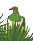 Artwork detail visualisation – Cabbage Tree with Kererū – upper kereru – straight-on original artwork