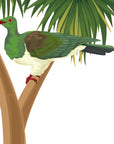 Artwork detail visualisation – Cabbage Tree with Kererū – lower kereru – straight-on original artwork