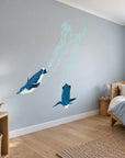 Diving little penguins kororā wall decal in a bright children's bedroom room view from another angle