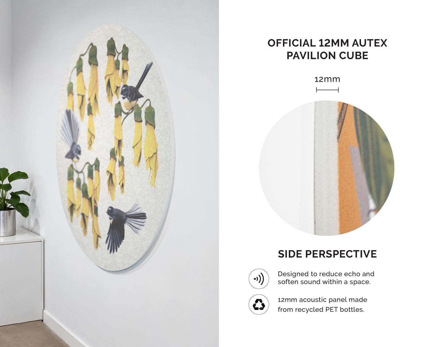 Fantails in Kowhai Acoustic Wall Art