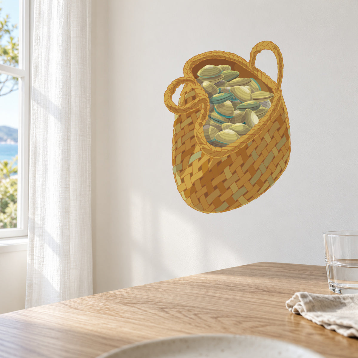 Kaimoana Kete wall decal displayed in a light neutral room.
