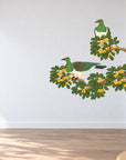 Karaka Branch with Kererū wall decal room visualisation – smaller artwork in a neutral room