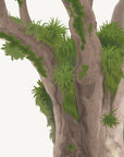 Artwork detail visualisation – Kauri with Waxeyes – bark and epiphytes – straight-on original artwork