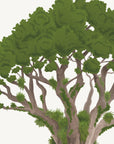 Artwork detail visualisation – Kauri with Waxeyes – canopy and branches – straight-on original artwork