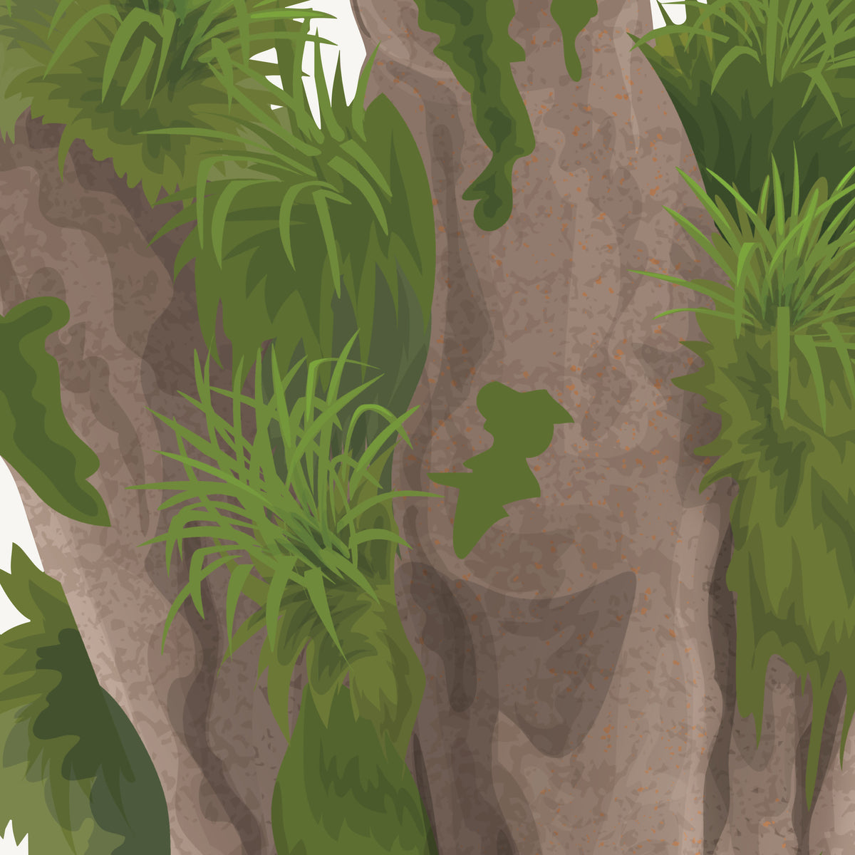 Artwork detail visualisation – Kauri with Waxeyes – extreme close-up of bark and epiphyte linework