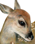 Bambi by Olivia Bezett, original artwork detail showing the fawn’s face and pencil-drawn fur.