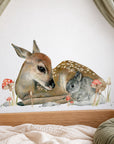 Bambi by Olivia Bezett, wall decal room mock-up in a bedroom with a timber bed.
