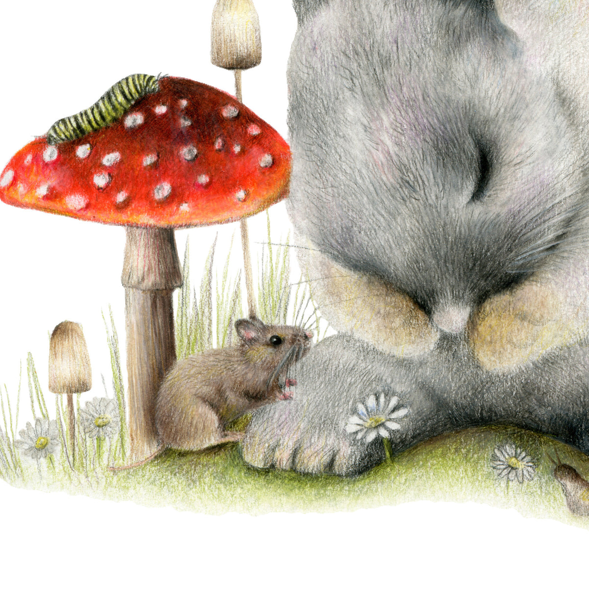 Lean On Me by Olivia Bezett, original artwork detail showing the resting rabbit’s face and a smaller rabbit.