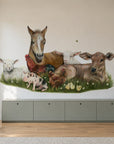 Farm Friends by Olivia Bezett, wall decal room mock-up in a room above a pale green cabinet.