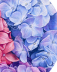 Hydrangeas by Olivia Bezett, original artwork detail showing the overlapping blue and rose flower clusters.