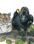Jungle Friends by Olivia Bezett, original artwork detail showing the tiger, gorilla and foreground crocodile.