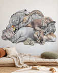 Safari Sleepers by Olivia Bezett, wall decal room mock-up in a living room above a cream sofa.