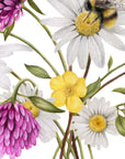 Wildflower Bees by Olivia Bezett, original artwork detail showing the white daisies, purple flowers and bees.