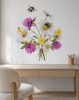 Wildflower Bees by Olivia Bezett, wall decal room mock-up in a study above a timber desk.