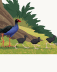 Artwork detail visualisation – Pōhutukawa with Swing and Birds – Pūkeko and three chicks – straight-on original artwork