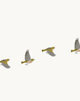 Artwork detail visualisation – Pōhutukawa with Swing and Birds – Four tauhou / silvereyes – straight-on original artwork