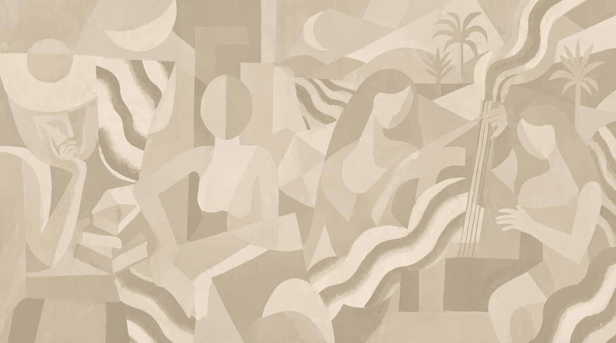 Lunar Drift Pale Linen full mural design