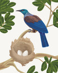 Artwork detail visualisation – Tūī Nest – perched bird and nest – straight-on original artwork