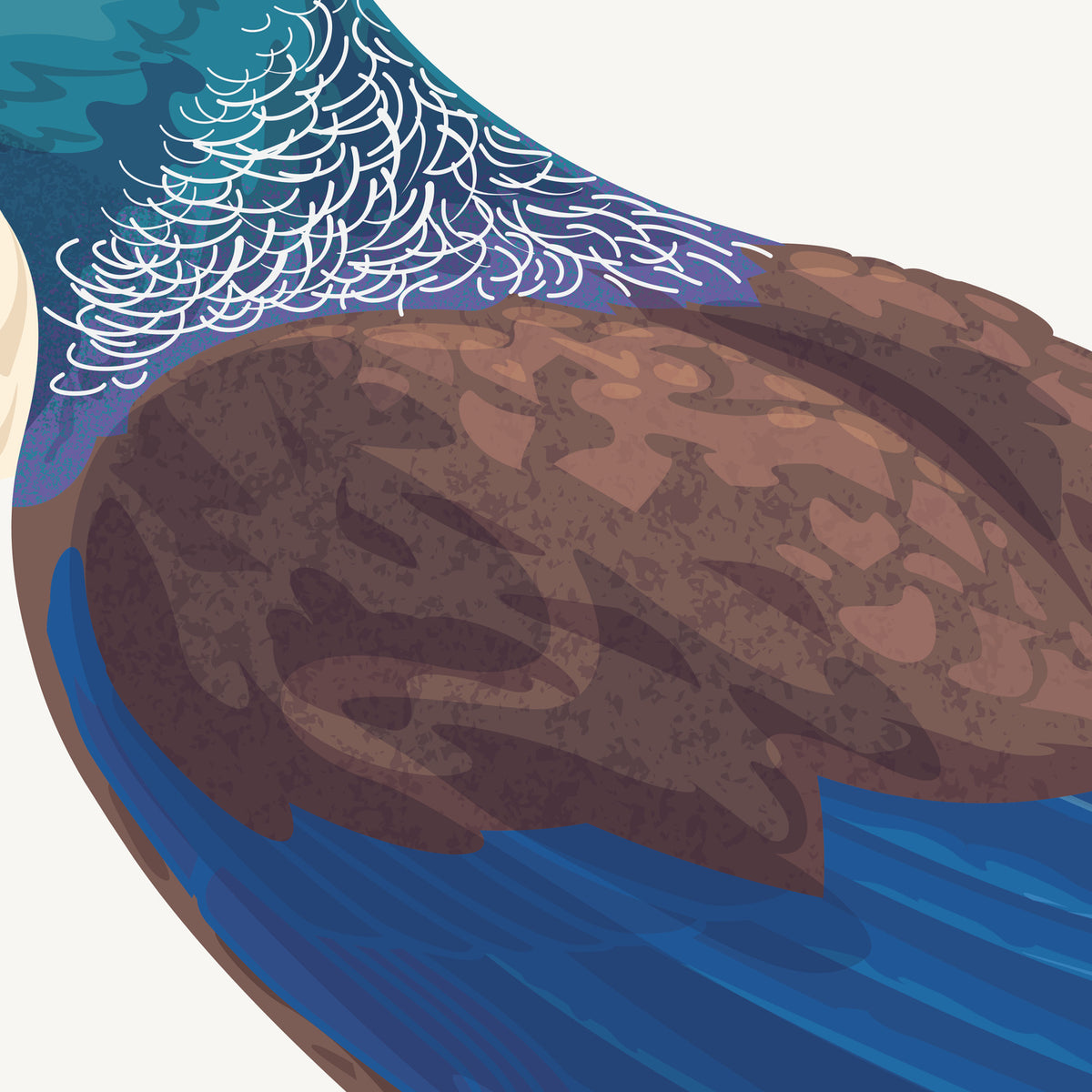 Artwork detail visualisation – Tūī Nest – extreme close-up of throat striations and feather texture