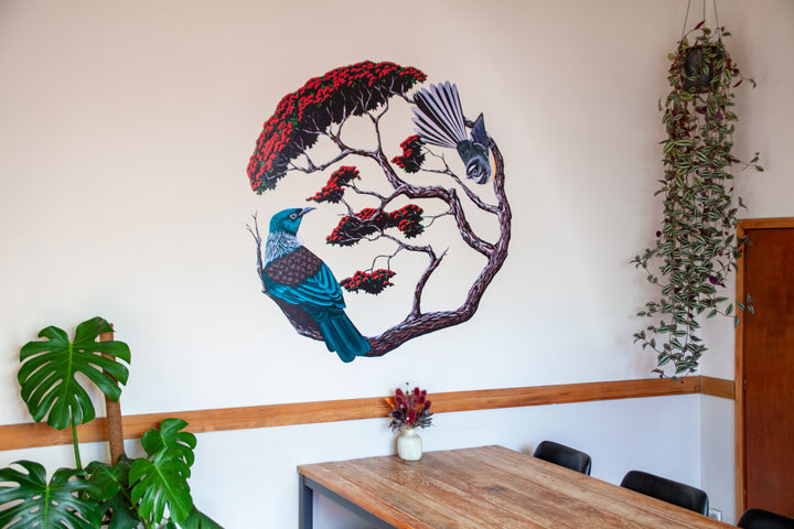 Tui & Fantail in Pohutukawa Your Decal Shop Wall Decal NZ