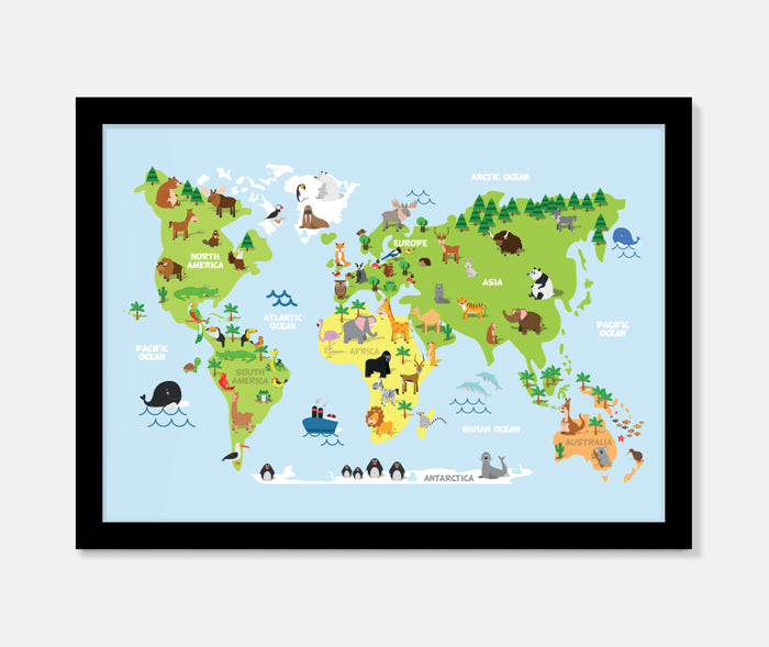 Cartoon World Map Art Print Your Decal Shop Wall Decal NZ