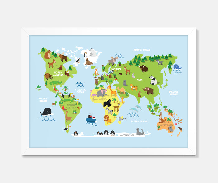 Cartoon World Map Art Print Your Decal Shop Wall Decal NZ