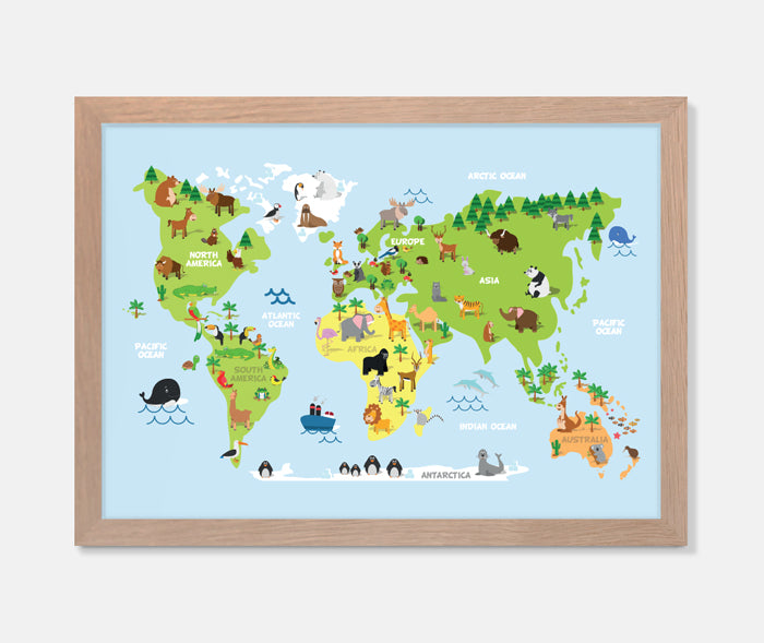 Cartoon World Map Art Print Your Decal Shop Wall Decal NZ