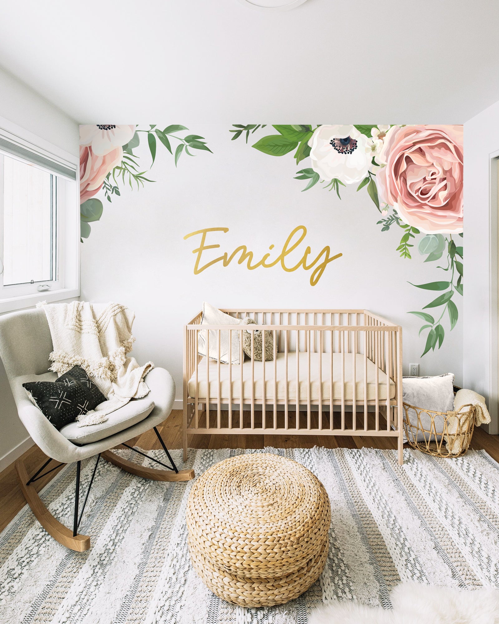 Elegant Glitter Floral Bouquet – Custom Name Wall Decal Your Decal Shop Wall Decal NZ