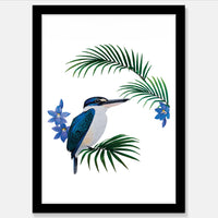 Artistic Series Kingfisher in Native Sun Orchids Art Print
