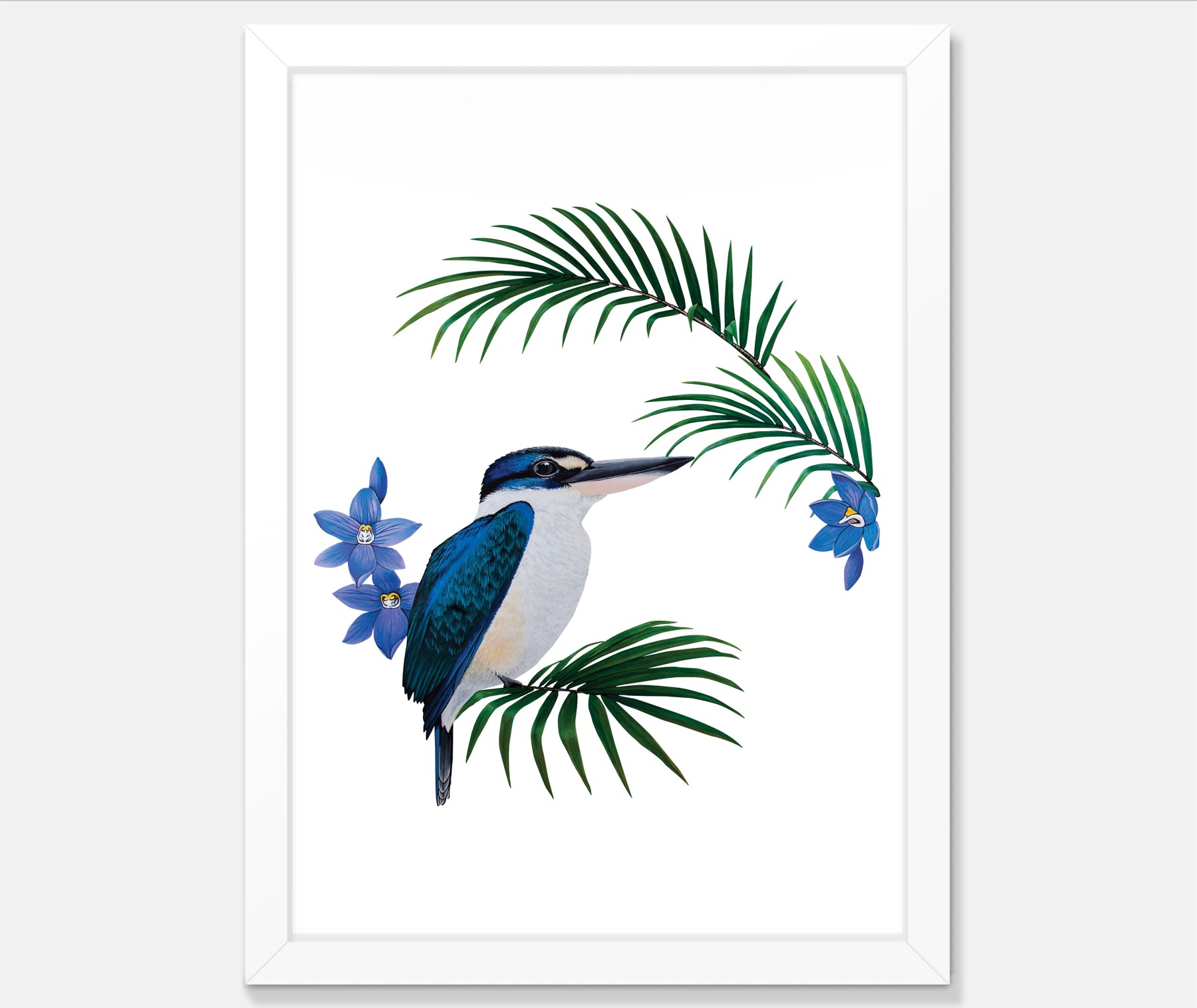 Artistic Series Kingfisher in Native Sun Orchids Art Print