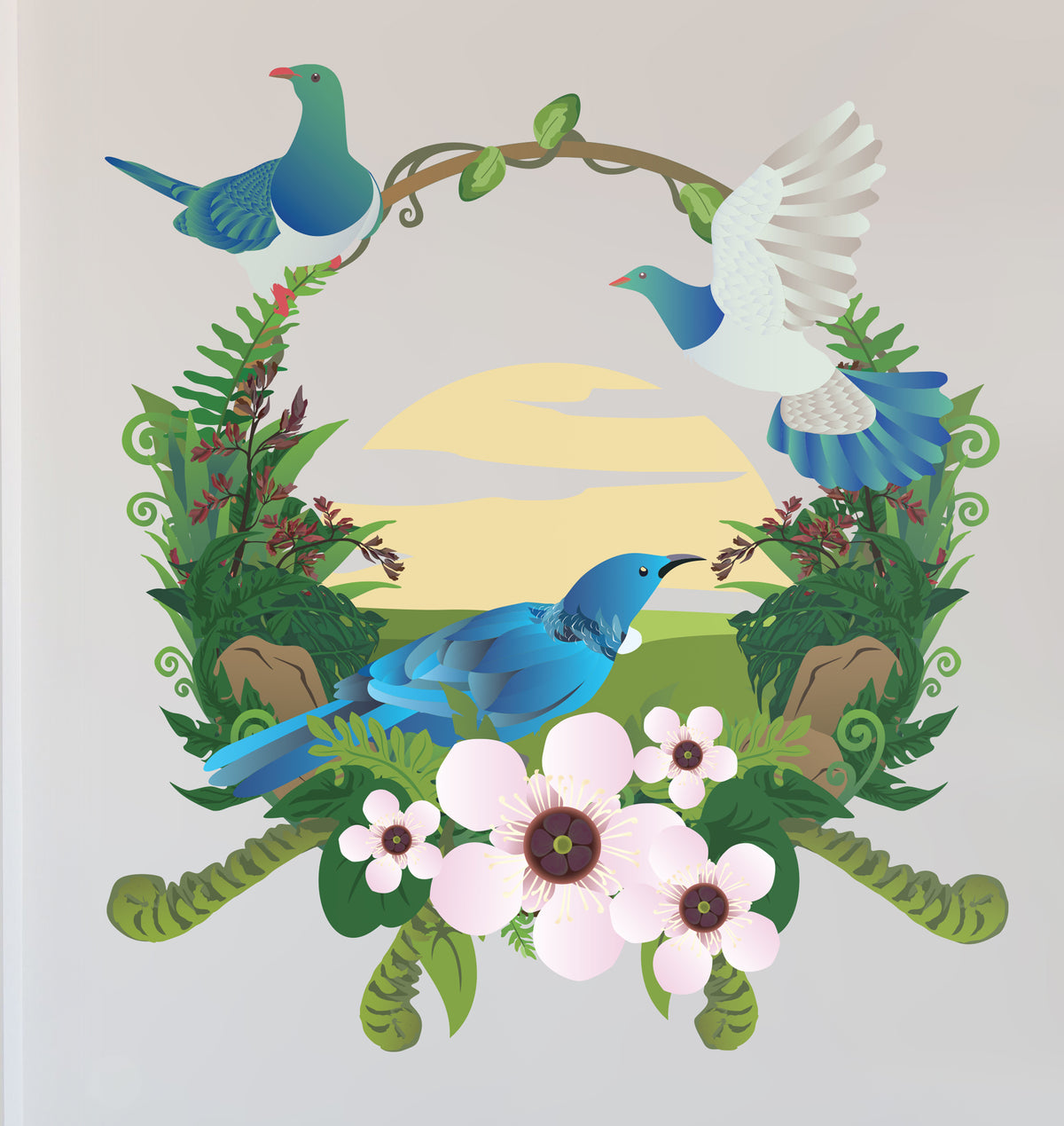 Tui & Kereru Sunset Wall Decal