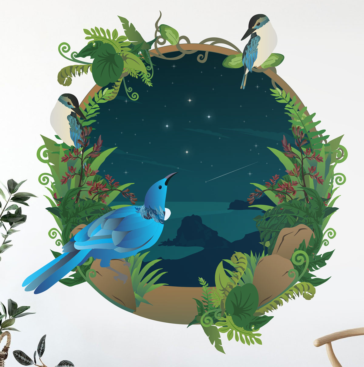 Tui & Kingfisher Piha Night Sky Wall Decal