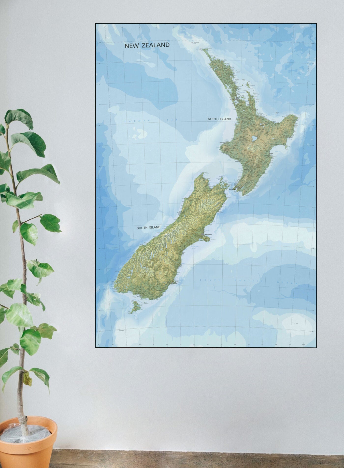 Topographic Map of New Zealand Mural Your Decal Shop Wall Decal NZ