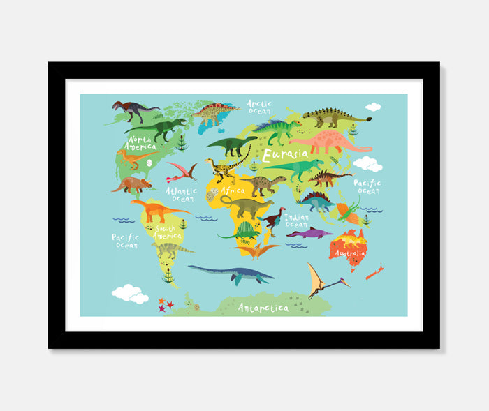 World Map Dinosaurs Art Print Your Decal Shop Wall Decal NZ