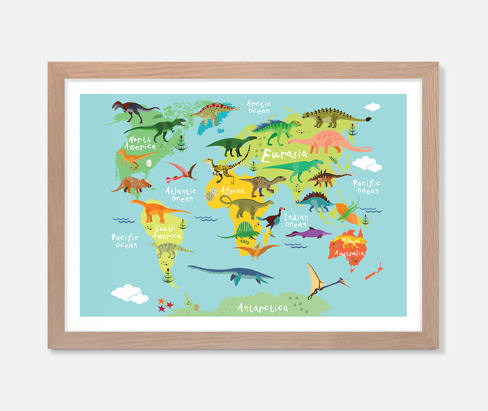 World Map Dinosaurs Art Print Your Decal Shop Wall Decal NZ
