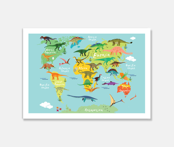 World Map Dinosaurs Art Print Your Decal Shop Wall Decal NZ