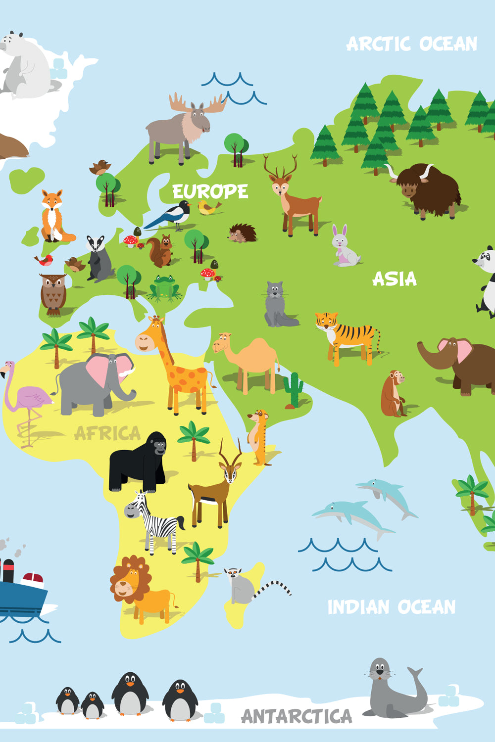 Children&#39;s Cartoon World Map Wall Decal