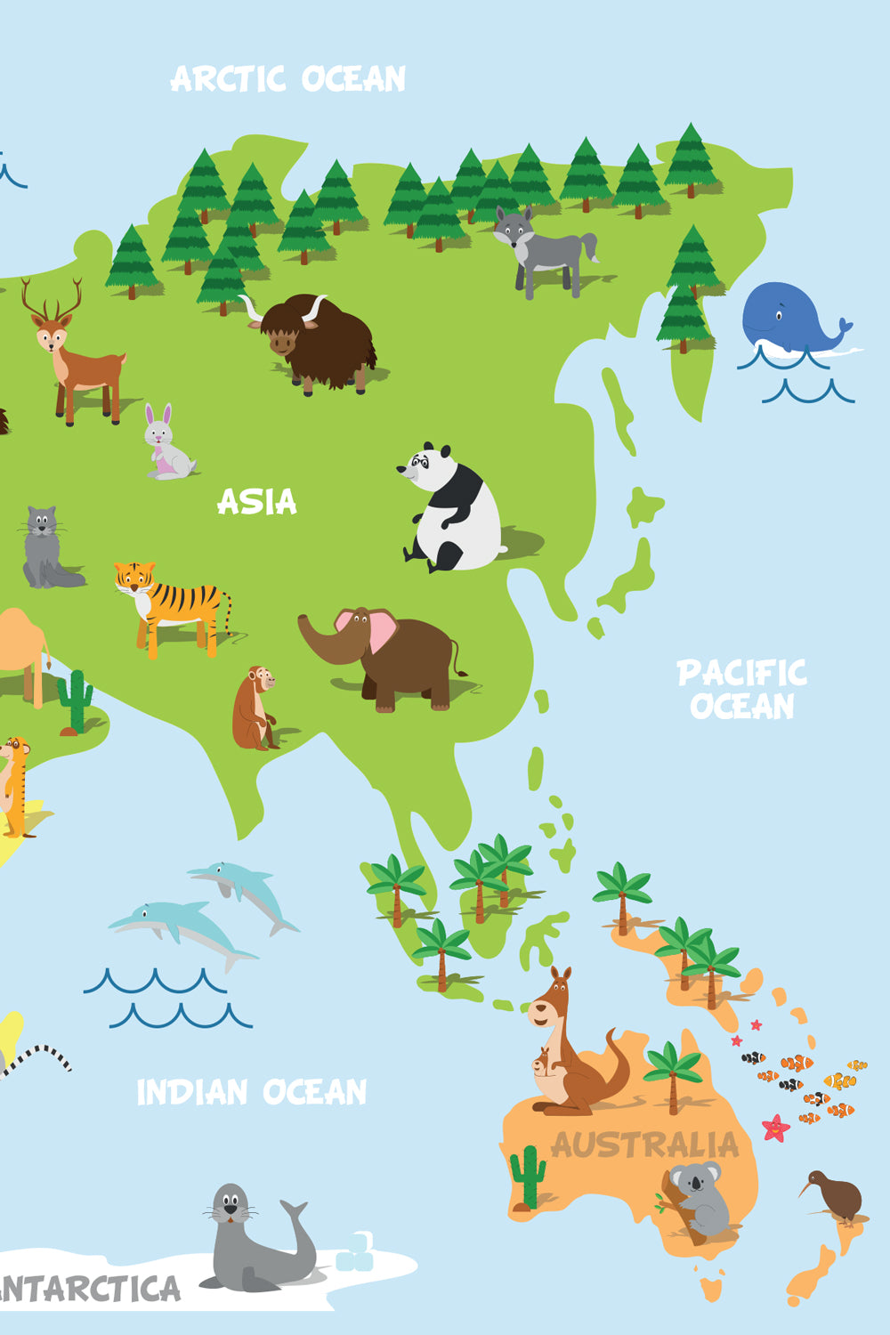 Children&#39;s Cartoon World Map Wall Decal