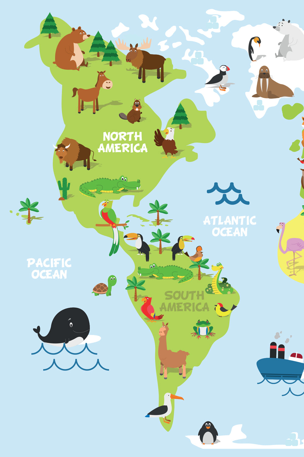 Children&#39;s Cartoon World Map Wall Decal