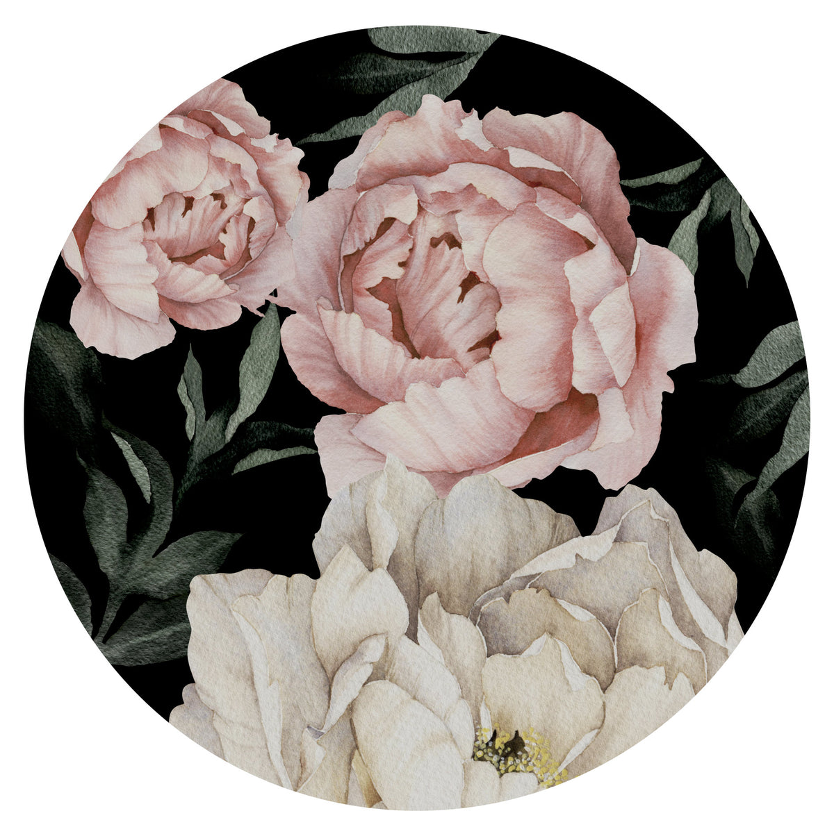 Peonies Black Mural Dot